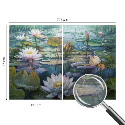 Papier peint panoramique tendance avec un motif de fleurs au bord d'un étang