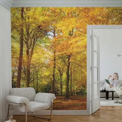 Papier peint photo sur tissu non tissé feuilles dorées