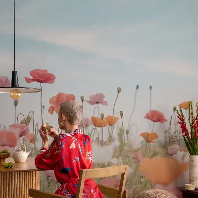 Papier peint intissé imprimé fleurs de coquelicot