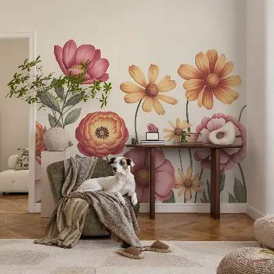 Papier peint intissé imprimé composition florale