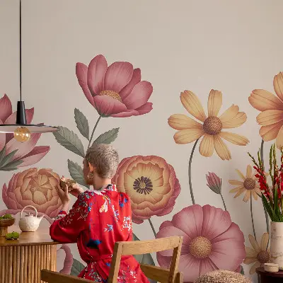 Papier peint intissé imprimé composition florale