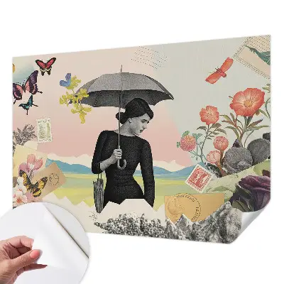 Papier peint intissé imprimé collage romantique