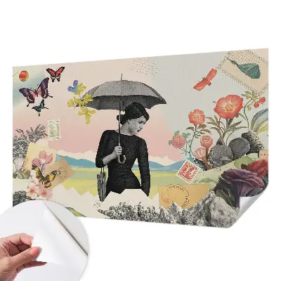 Papier peint intissé imprimé collage romantique