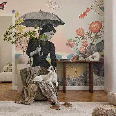 Papier peint intissé imprimé collage romantique