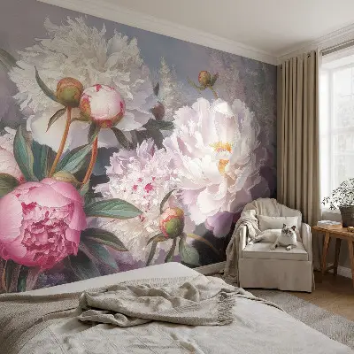 Papier peint intissé imprimé bouquet de pivoines