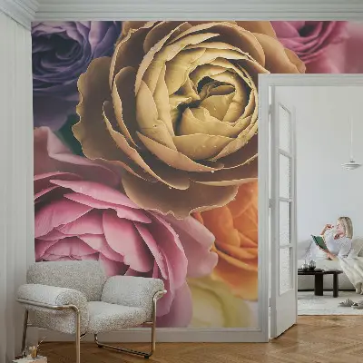 Papier peint photographique sur tissu non tissé Roses colorées