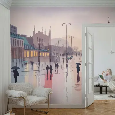 Papier peint photographique sur tissu non tissé Une promenade sous la pluie