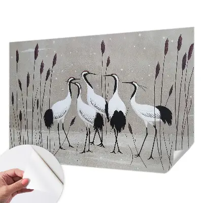 Papier peint photo imprimé sur tissu non tissé Un groupe de grues