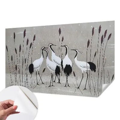 Papier peint photo imprimé sur tissu non tissé Un groupe de grues