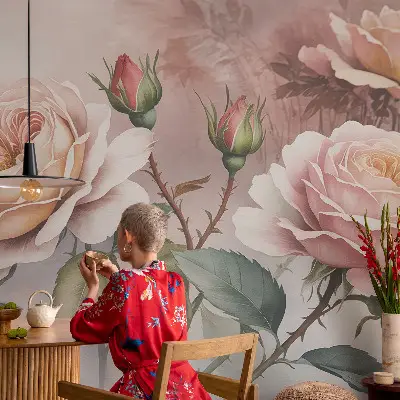 Papier peint photographique intissé roses pastel