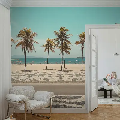 Papier peint photo grand format pour le mur Plage avec palmiers