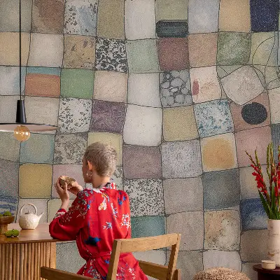 Papier peint intissé mosaïque colorée