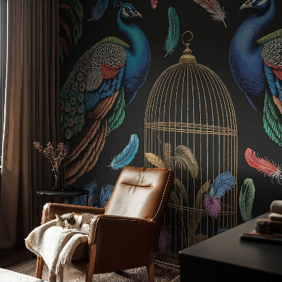 Papier peint chambre adulte cocooning Exotické pávy