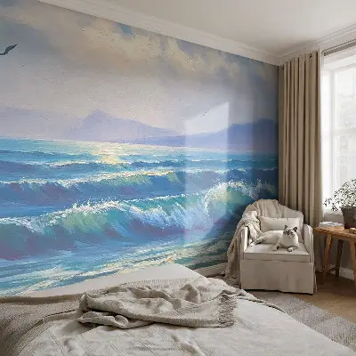 Papier peint photo grand format pour le mur vagues de la mer