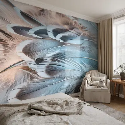 Papier peint photographique intissé Plumes bleues