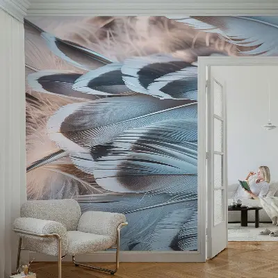 Papier peint photographique intissé Plumes bleues