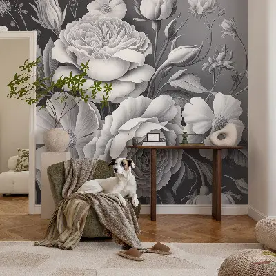 Papier peint intissé imprimé Fleurs grises