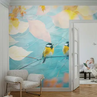 Papier peint photographique sur tissu non tissé oiseaux printaniers