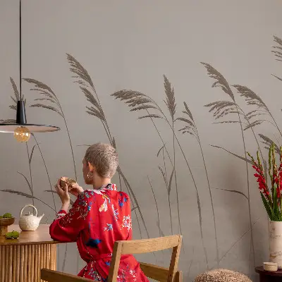 Papier peint photographique sur tissu non tissé Des herbes dans le brouillard