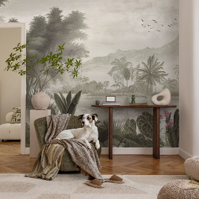 Papier peint tête de lit chambre adulte Tropická oáza