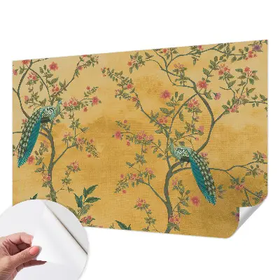 Papier peint photo imprimé sur tissu non tissé arbres à paons