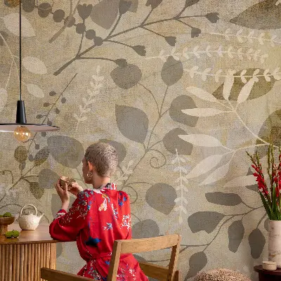 Papier peint photographique sur tissu non tissé feuilles de rameaux
