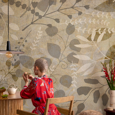 Déco papier peint salon Listy vetvičky