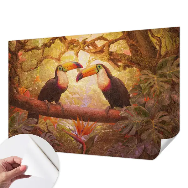 Papier peint photo sur tissu non tissé toucans colorés