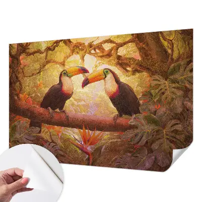 Papier peint photo sur tissu non tissé toucans colorés