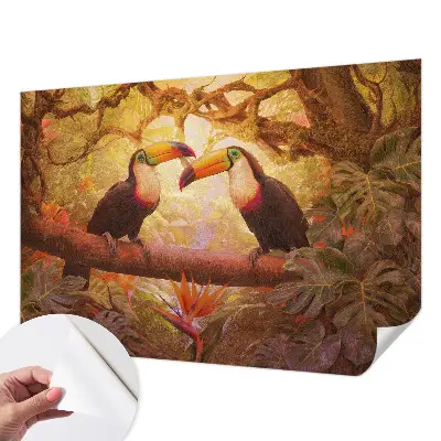 Papier peint photo sur tissu non tissé toucans colorés