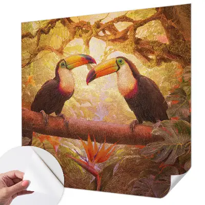 Papier peint photo sur tissu non tissé toucans colorés