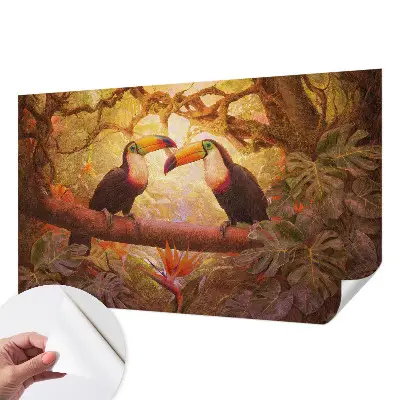 Papier peint photo sur tissu non tissé toucans colorés