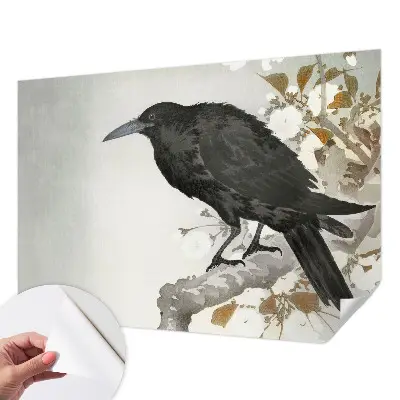 Papier peint intissé imprimé Corbeau dans les fleurs