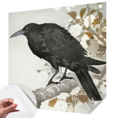 Papier peint intissé imprimé Corbeau dans les fleurs