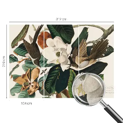 Papier peint photographique sur tissu non tissé oiseaux magnolias