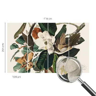 Papier peint photographique sur tissu non tissé oiseaux magnolias