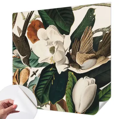 Papier peint photographique sur tissu non tissé oiseaux magnolias