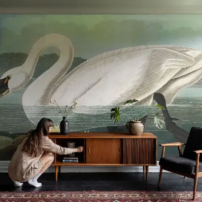 Papier peint intissé imprimé Cygnes et nénuphars