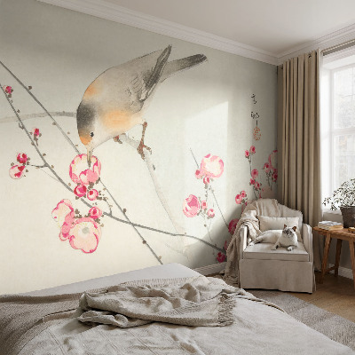 Papier peint chambre adulte cocooning Kvetinový vták