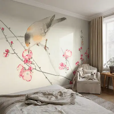 Papier peint photographique intissé oiseau des fleurs