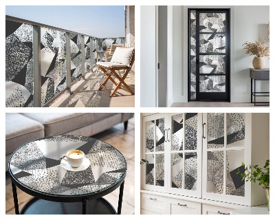 Film adhésif pour vitrage dépoli vitrail figures géométriques