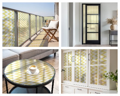 Film solaire fenêtre décoratif aspect vitrail zigzags jaunes