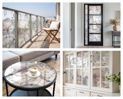 Film solaire fenêtre décoratif aspect vitrail feuilles de rose