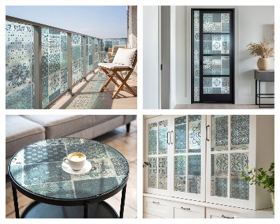 Film adhésif pour vitrage dépoli vitrail Carreaux bohèmes