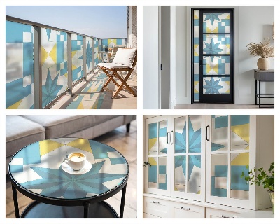 Film solaire fenêtre décoratif aspect vitrail étoiles bleues