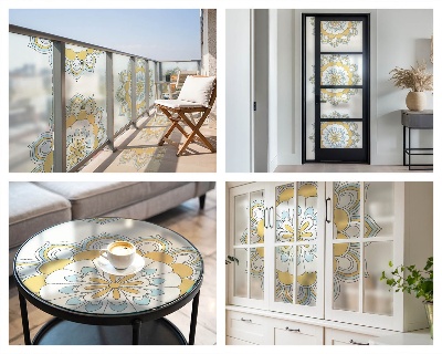 Sticker fenêtre vitrail adhésif mandalas colorés