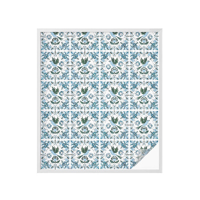 Film adhésif pour vitrage dépoli vitrail fleurs bleues