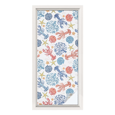 Sticker fenêtre vitrail adhésif écrevisses coraux