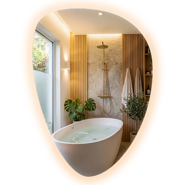 Miroir asymétrique œuf suspendu LED lumineaux