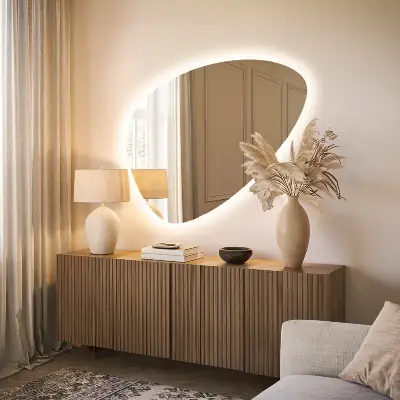Miroir asymétrique œuf suspendu avec éclairage LED